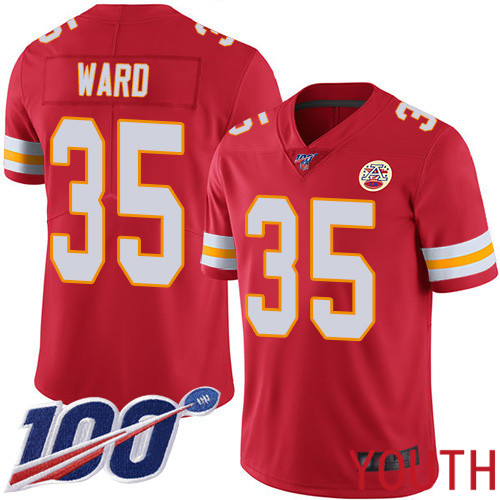 Youth Kansas City Chiefs #35 Ward Charvarius Red Team Color Vapor Untouchable Limited Player 100th Season Football Nike NFL Jersey